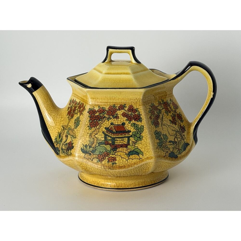 Rare Salem China Co Yukon Yellow “Honolulu” Pattern, Antique Teapot w Lid